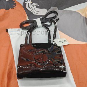 Telfar small black Patent Shopping Bag